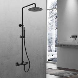 Душевая стойка Vogue VSFS-1V1TMB термостат с изливом, 25см верх душ из нерж. стали, черный, , шт