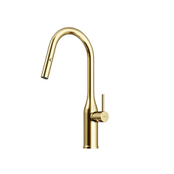 Смеситель для кухни SANCOS Grand c вытяжным и поворотным изливом, цвет брашированное золото