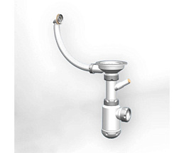 Сифон для кухонных моек GRAND 3 1/2 с круглым переливом и винтом металл. с отводом (СФ-0021)