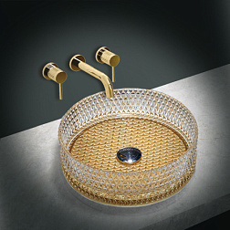 Раковина стеклянная Vincea VBS-5GL04, 400*400*125, накладная, цвет прозрачный/золото, , шт