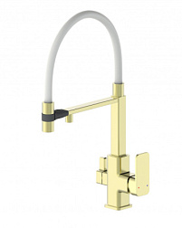 Смеситель для кухни с гибким изливом и подключением фильтра WONZON & WOGHAND, Брашированное золото (