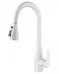 Смеситель для кухни с выдвижным изливом WONZON & WOGHAND, Белый матовый (WW-121E201B-MW)