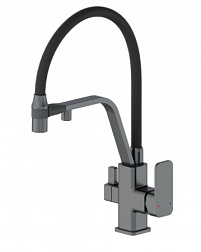 Смеситель для кухни с гибким изливом и подключением фильтра WONZON & WOGHAND, Темный графит (WW-8845