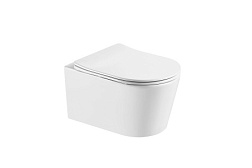 AQ1365T-00 ОБЕРОН Унитаз подвесной безободковый 531*360*344мм смыв TORNADO, тонкое сиденье с механиз