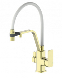 Смеситель для кухни с гибким изливом и подключением фильтра WONZON & WOGHAND, Брашированное золото (