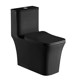 GRESSA Унитаз-моноблок напольный безободковый в комплекте с сиденьем дюропласт микролифт, цвет черны