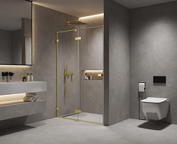 Душевая дверь в нишу 1000х2000 мм, стекло 8 мм, прозрачное, EasyClean, цвет профиля золото шлифованн