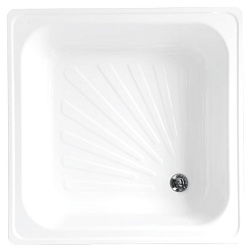 Поддон Loranto стальной, квадратный 70х70х15 толщина стали 0,9 мм, отверстие для слива 5 см, белый (