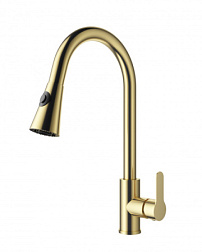 Смеситель для кухни с выдвижным изливом WONZON & WOGHAND, Брашированное золото (WW-121E201L-BG)