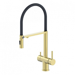 Смеситель для кухни с гибким изливом и подключением фильтра WONZON & WOGHAND, Брашированное золото (