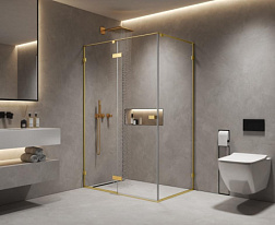 Боковая панель 800х2000 мм, стекло 8 мм, прозрачное, EasyClean, цвет профиля золото шлифованное