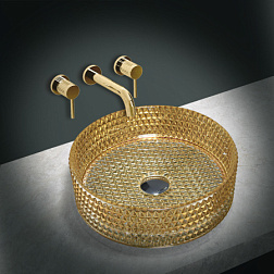 Раковина стеклянная Vincea VBS-5GL05, 400*400*125, накладная, цвет золото, , шт