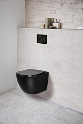 Унитаз подвесной Globo VT1-14MB безободковый, цвет матовый черный, ультратонкое сиденье soft-close, 