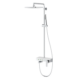 NG3501C Душевая стойка Niagara с изливом управление кнопками белое стекло TESKA